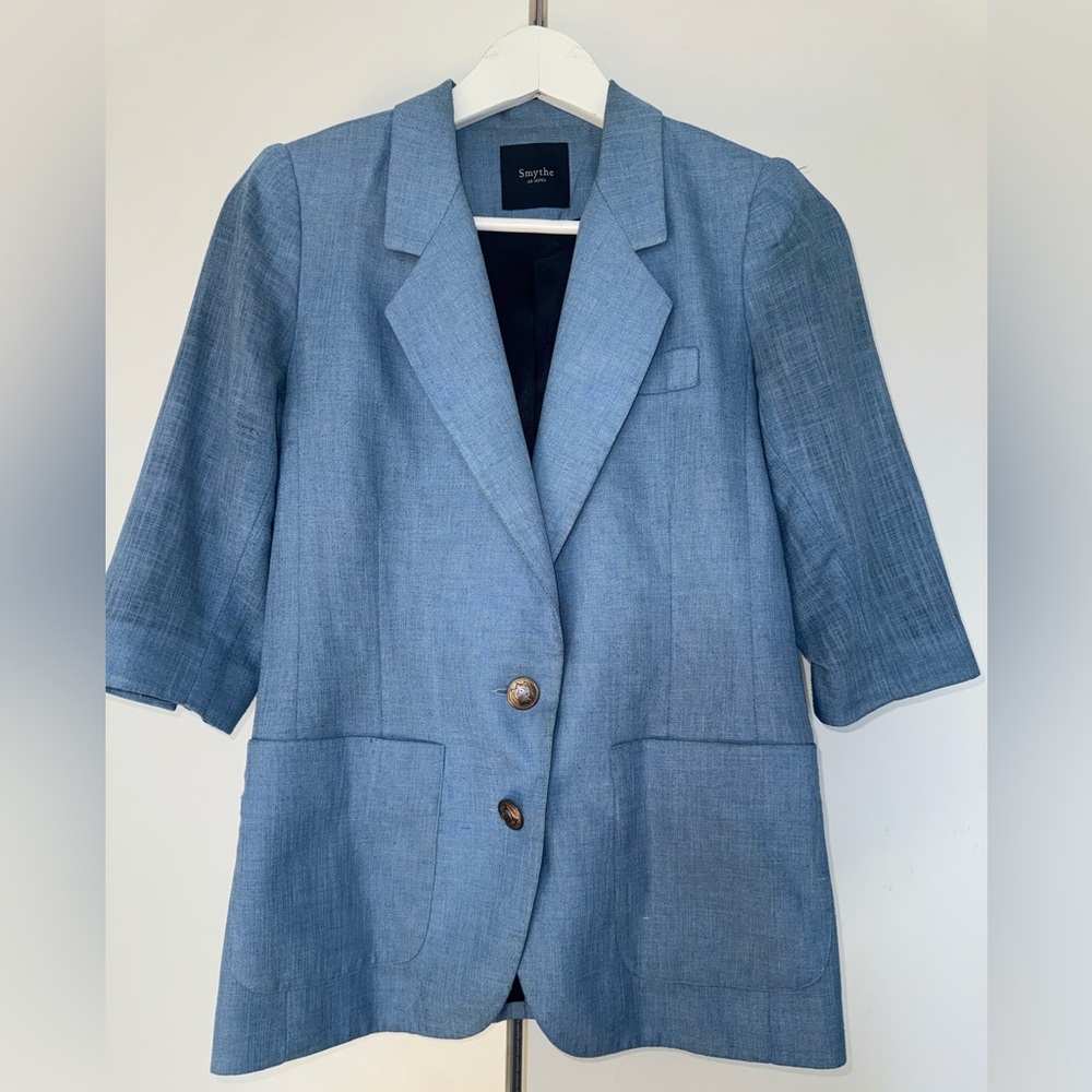 Smythe Light Blue Linen Blend Short Sleeve Blazer
